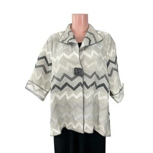 IC by Connie K Women's Chevron Textured Jacket Grey Cream Size Large Made in USA